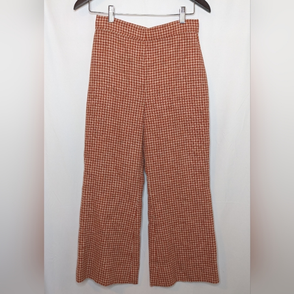 Vintage Orange Plaid Wide-Leg Pants